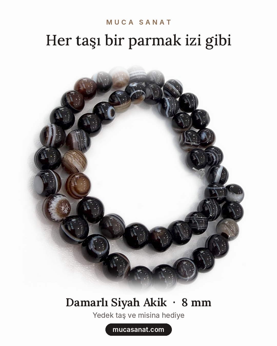Siyah Akik 8mm Doğaltaş Bileklik