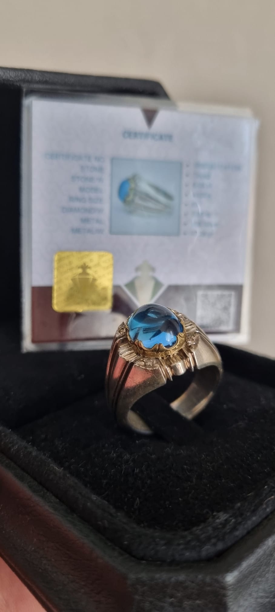 Mavi Topaz Sertifikalı Gümüş Yüzük