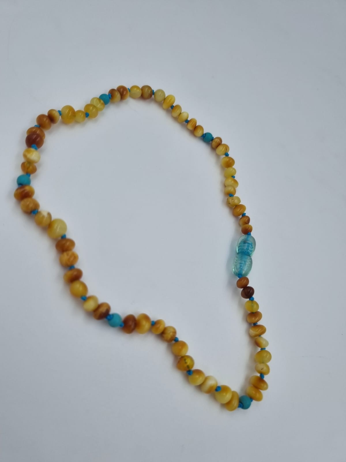 Turkuazlı Kehribar Bebek Kolye 33cm