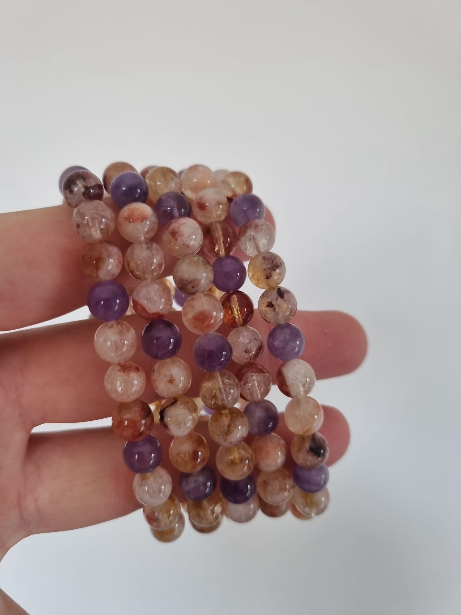 Fosilli Sitrin ve Ametist Doğaltaş Bileklik