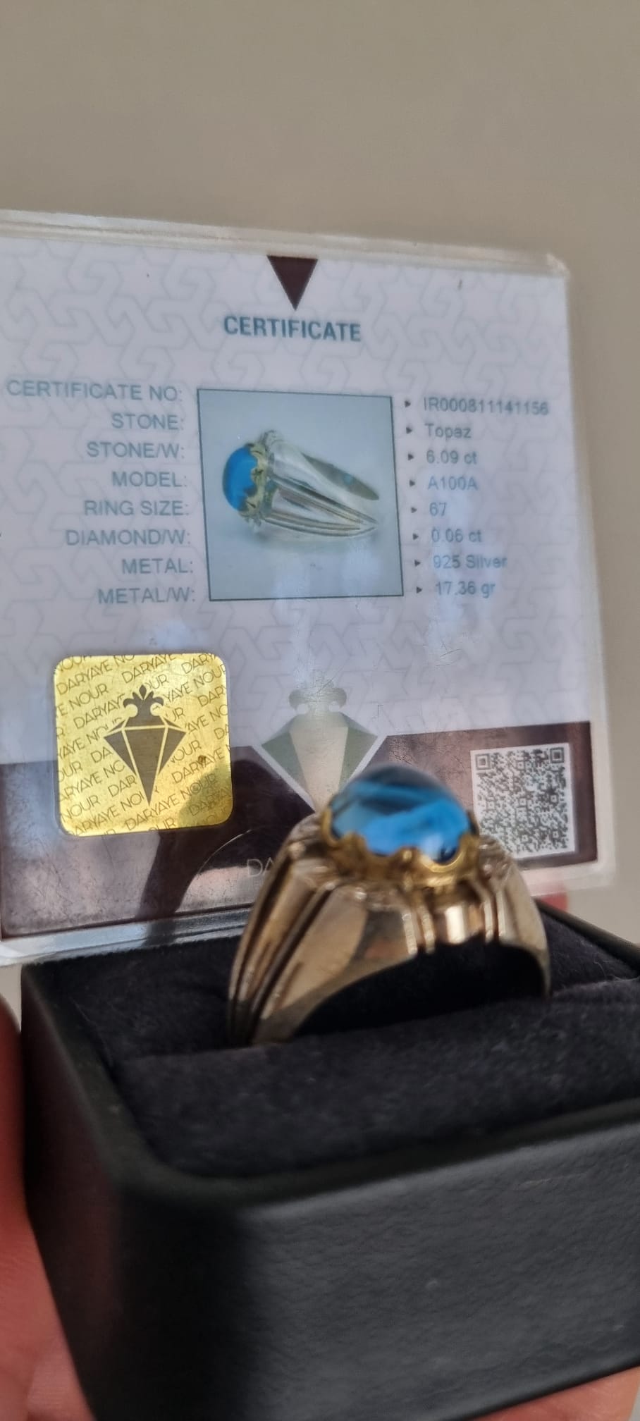 Mavi Topaz Sertifikalı Gümüş Yüzük