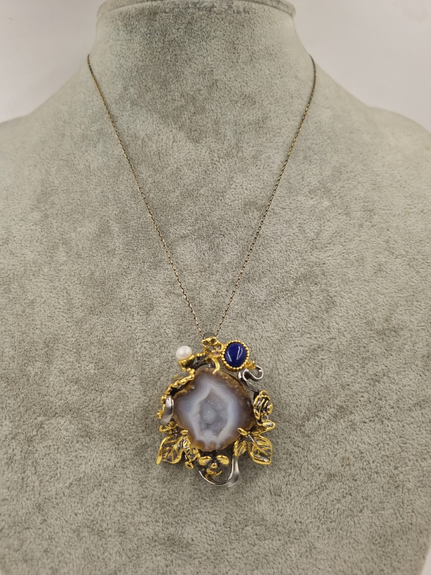 Melek Gözü Özel Seri Antik Gümüş Kuvars Safir İnci