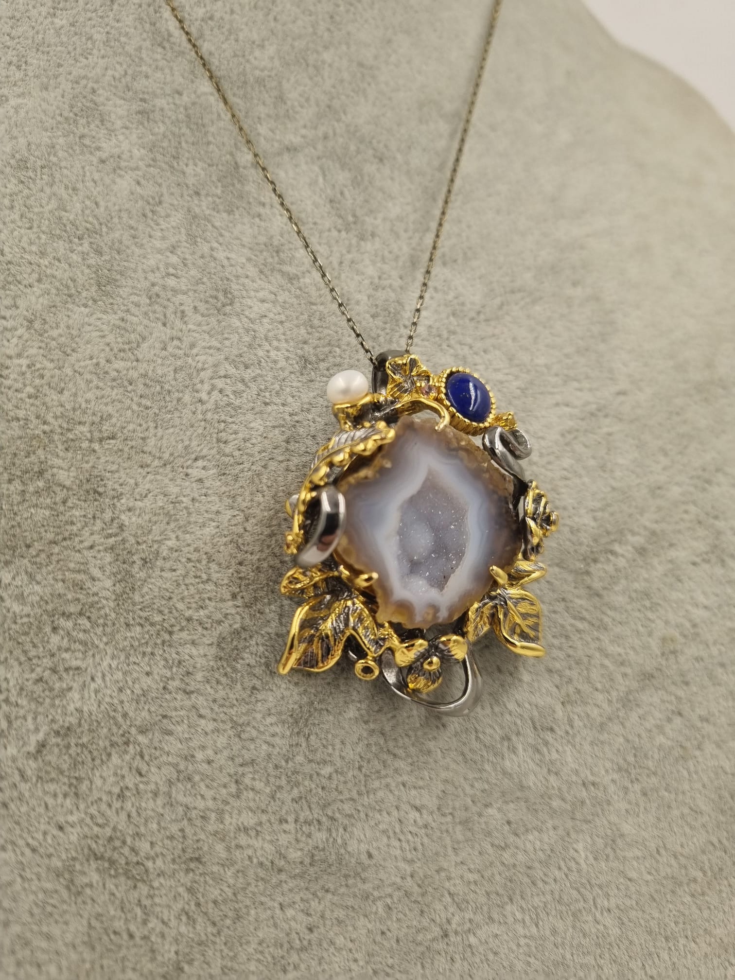 Melek Gözü Özel Seri Antik Gümüş Kuvars Safir İnci