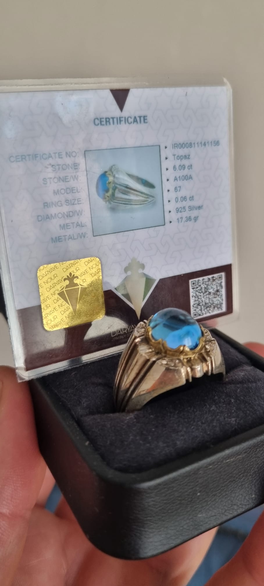 Mavi Topaz Sertifikalı Gümüş Yüzük