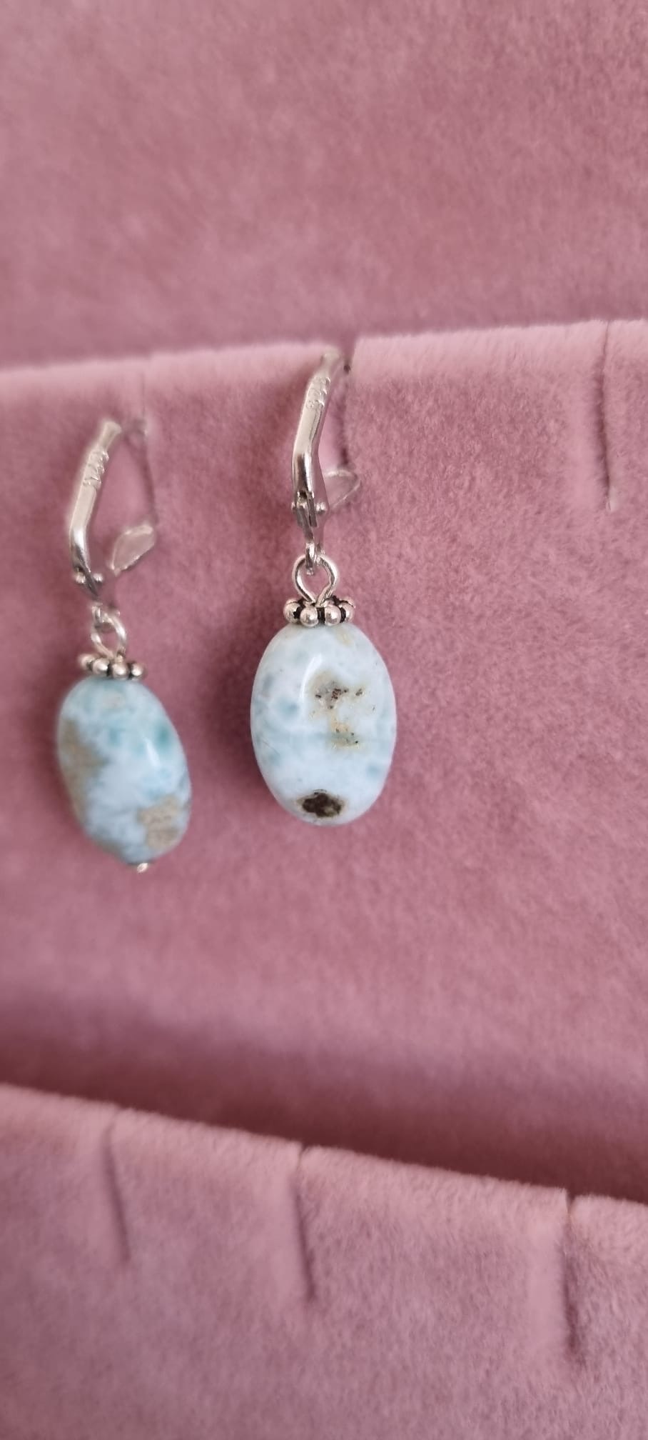Larimar Doğaltaş Gümüş Küpe