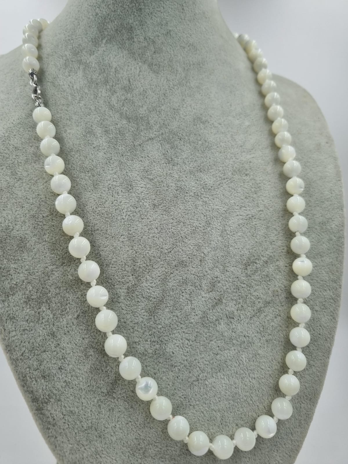 Beyaz Sedef 55cm Gümüş Kolye Arınma