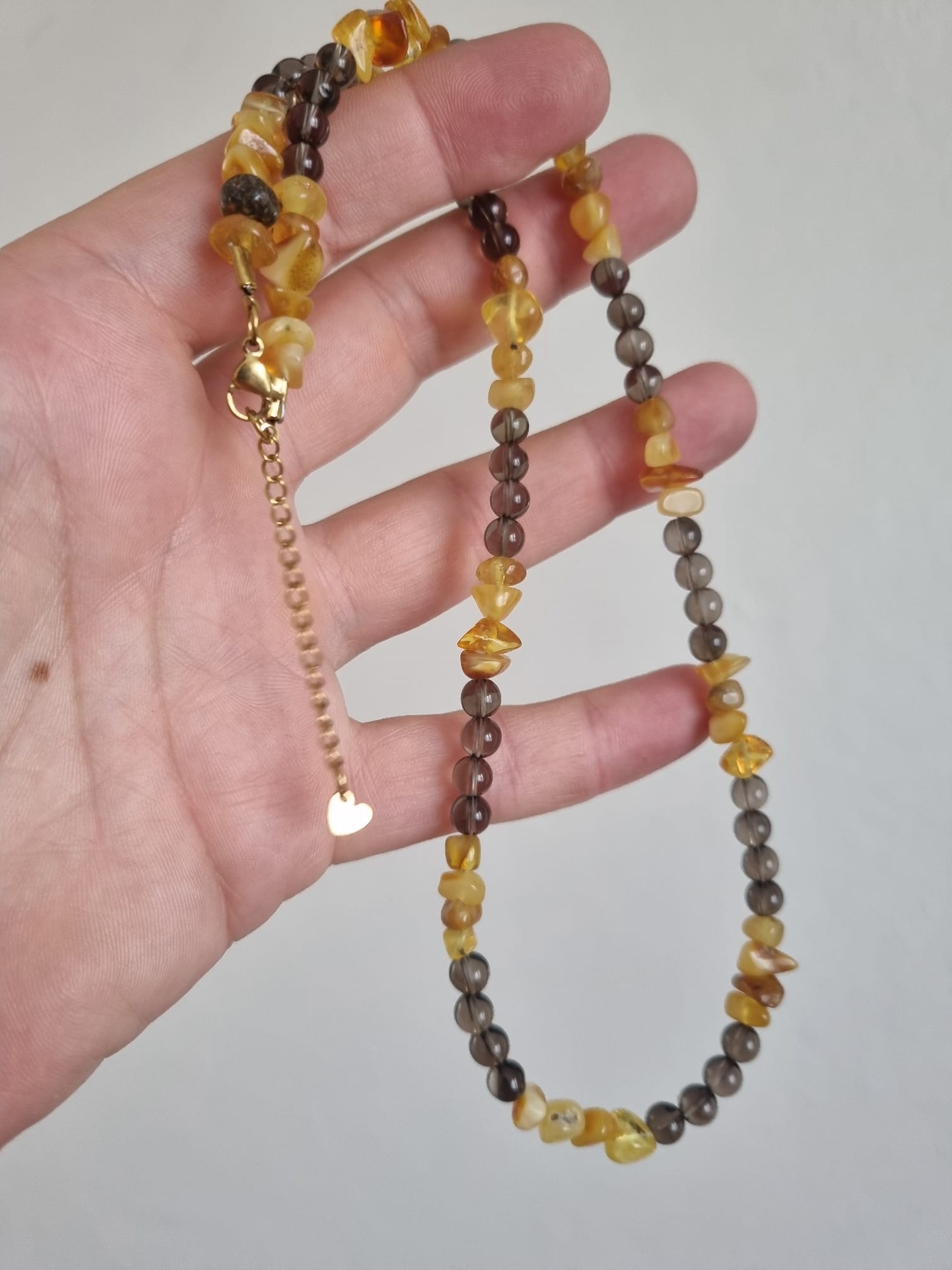 Kehribar ve Dumanlı Kuvars Kolye 50cm