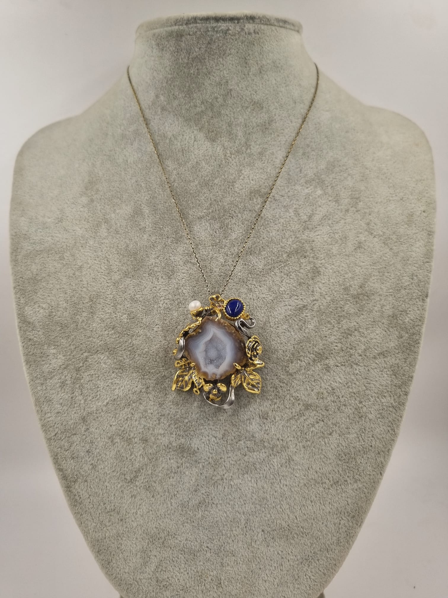 Melek Gözü Özel Seri Antik Gümüş Kuvars Safir İnci