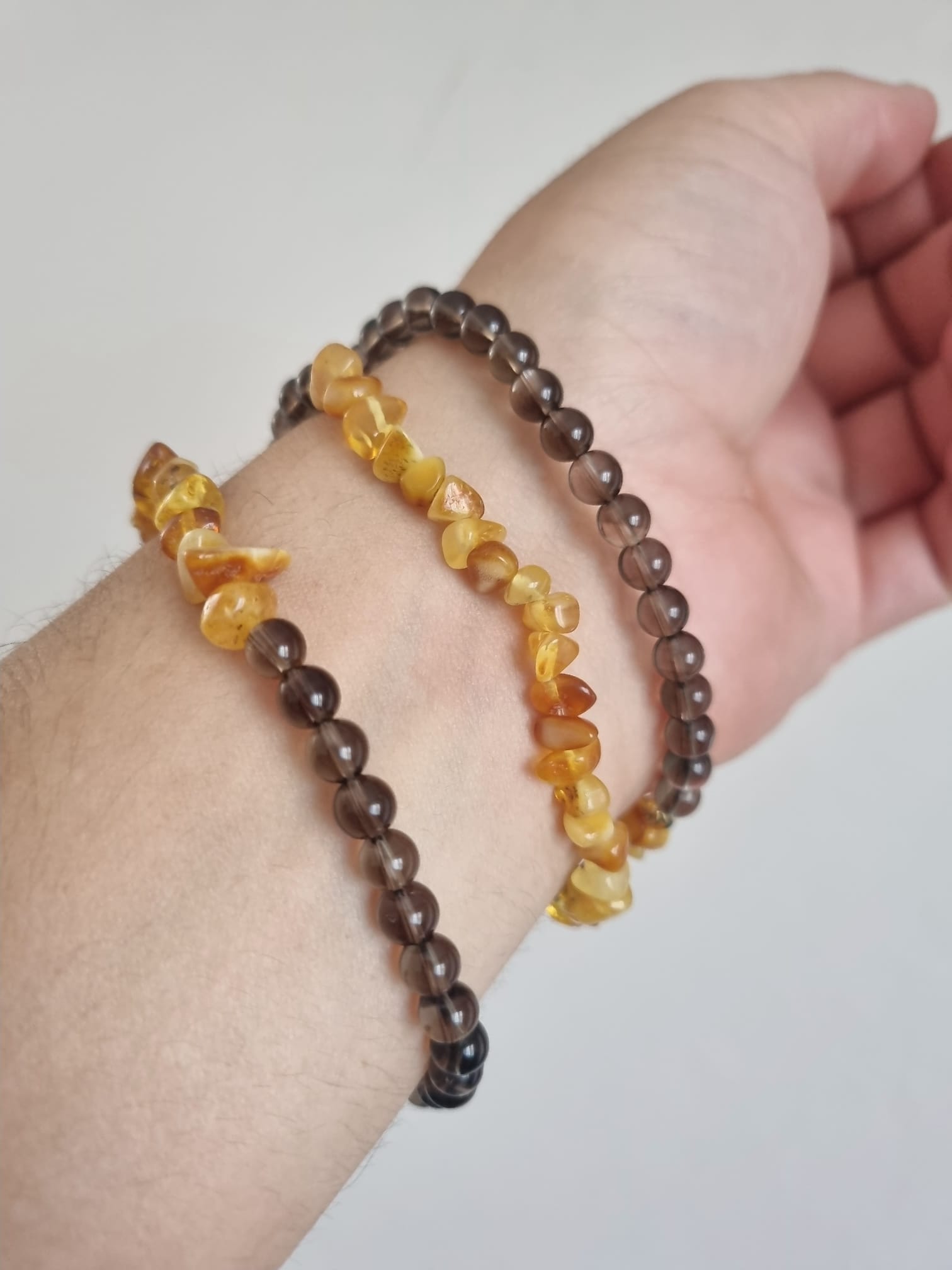 Kehribar ve Dumanlı Kuvars 6mm Bileklik