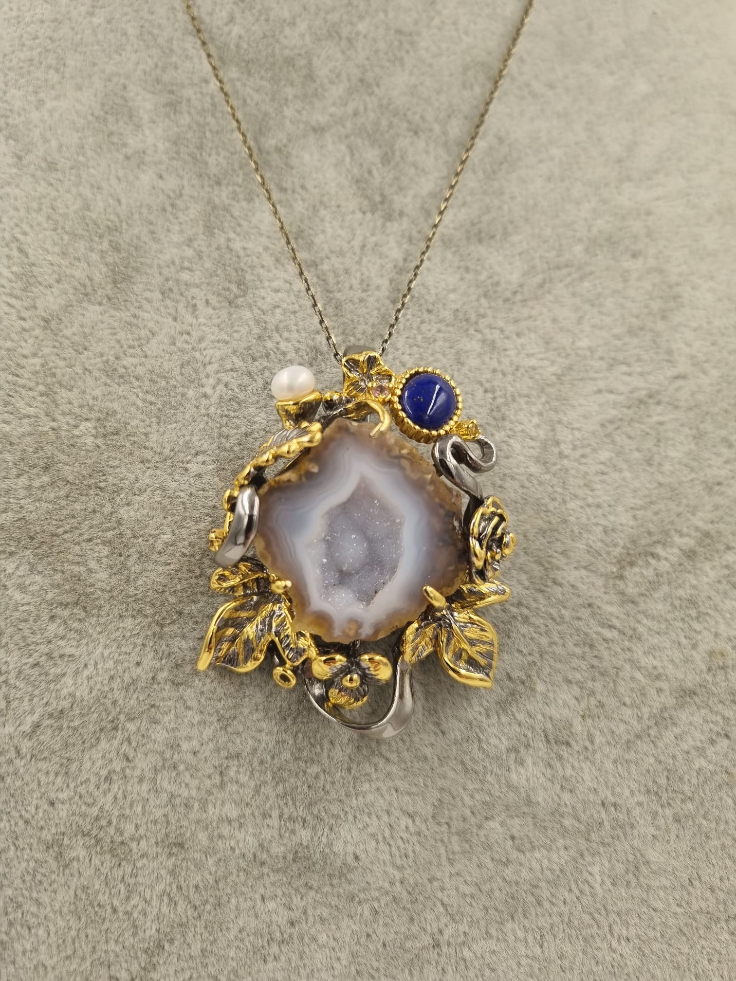 Melek Gözü Özel Seri Antik Gümüş Kuvars Safir İnci