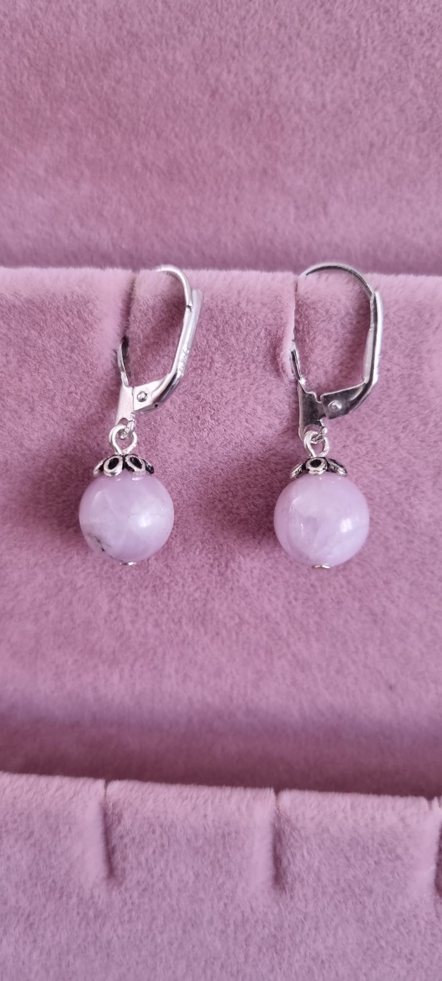 Pembe Kuvars 10mm Gümüş Doğaltaş Küpe