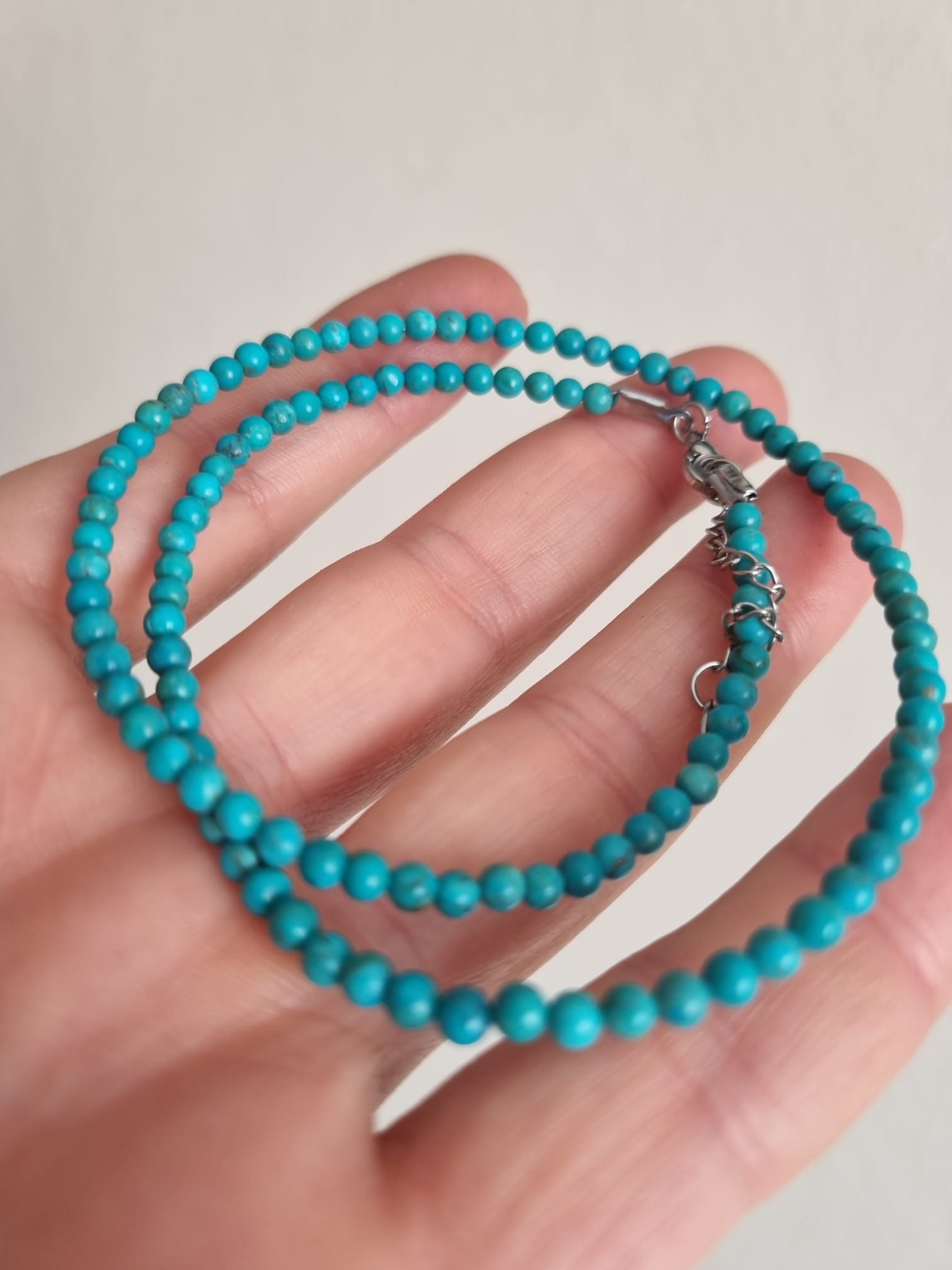Doğal Turkuaz Taşı Kolye – 4 mm | 45 cm