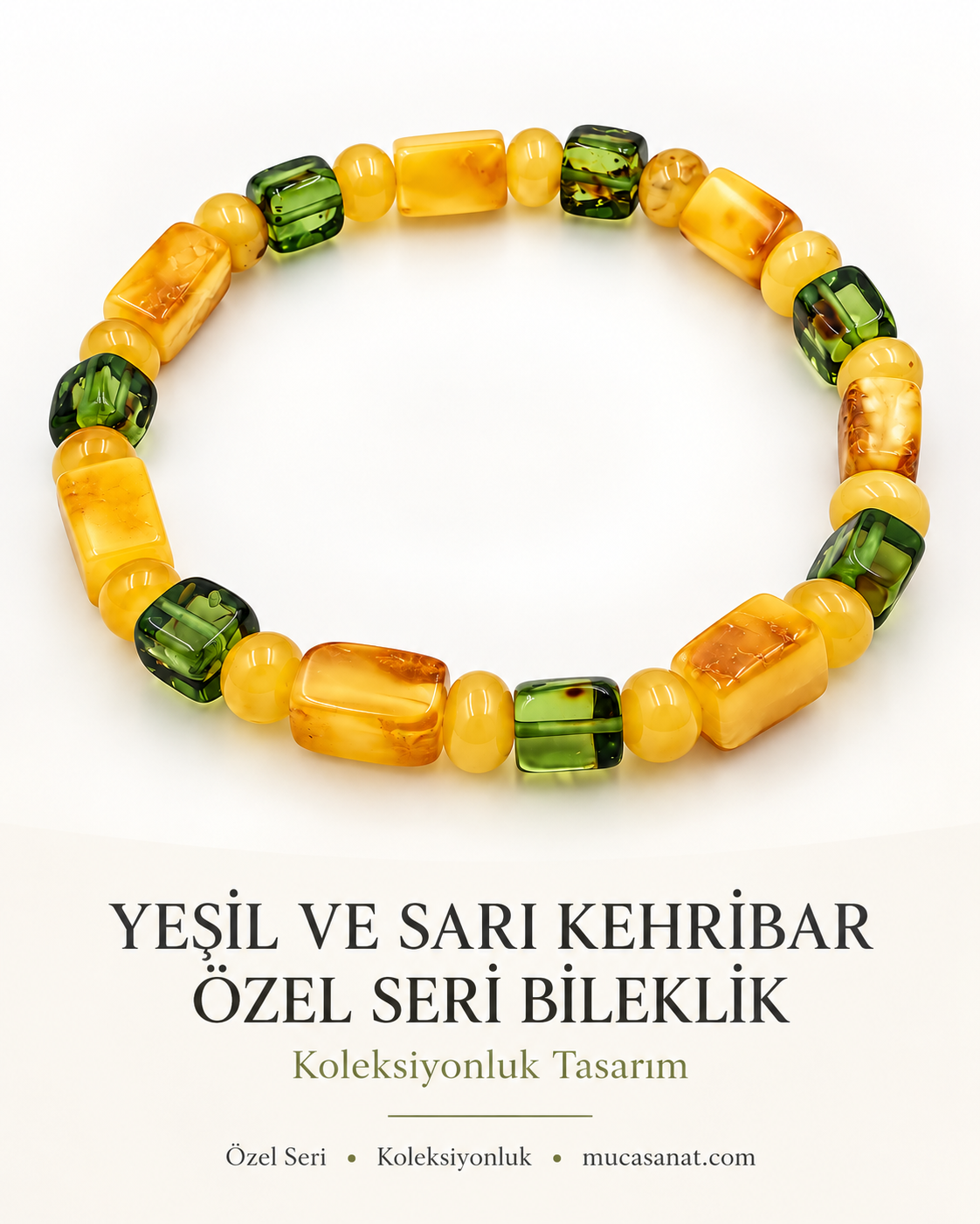YEŞİL VE SARI KEHRİBAR ÖZEL SERİ BİLEKLİK