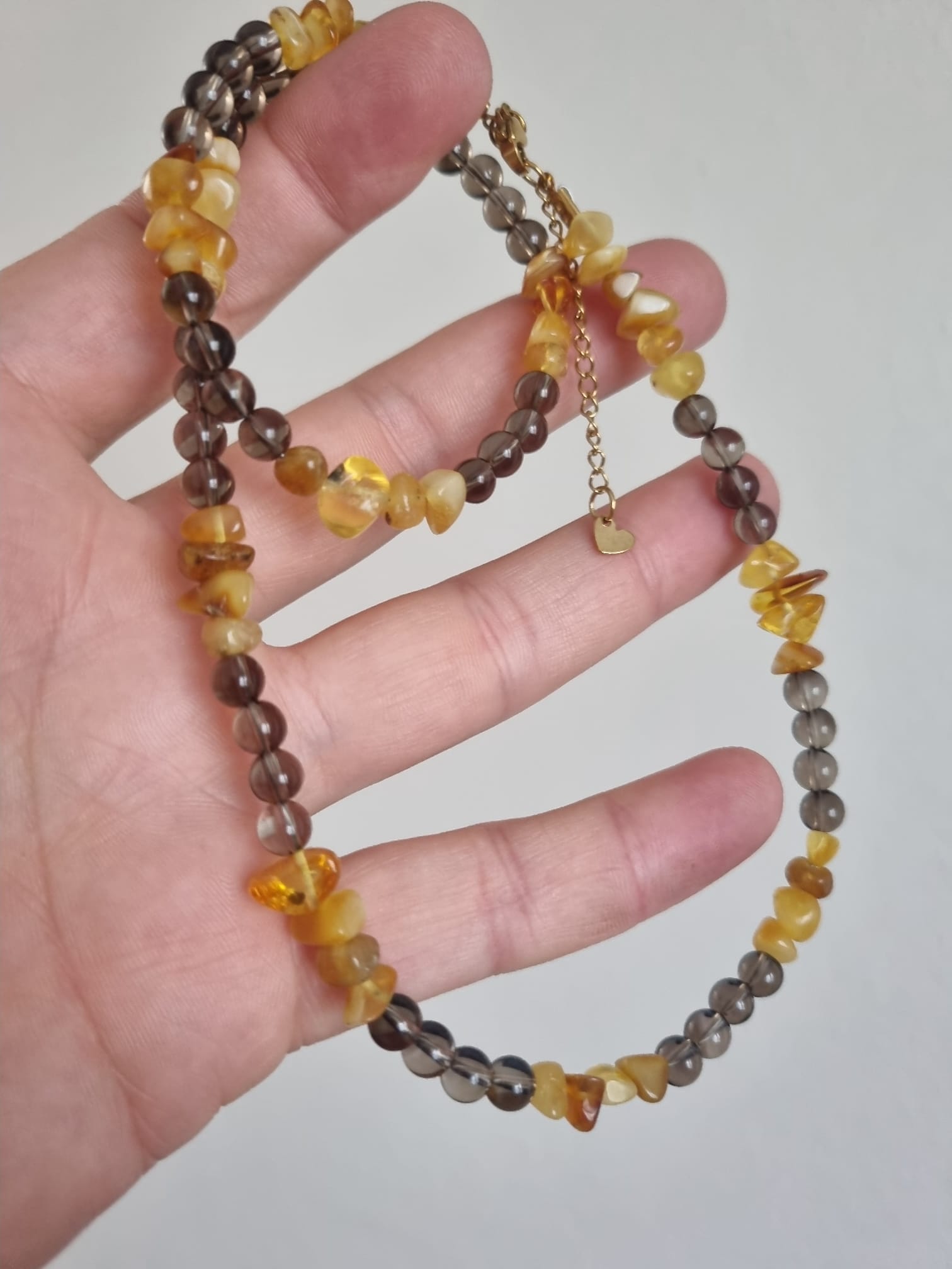 Kehribar ve Dumanlı Kuvars Kolye 50cm
