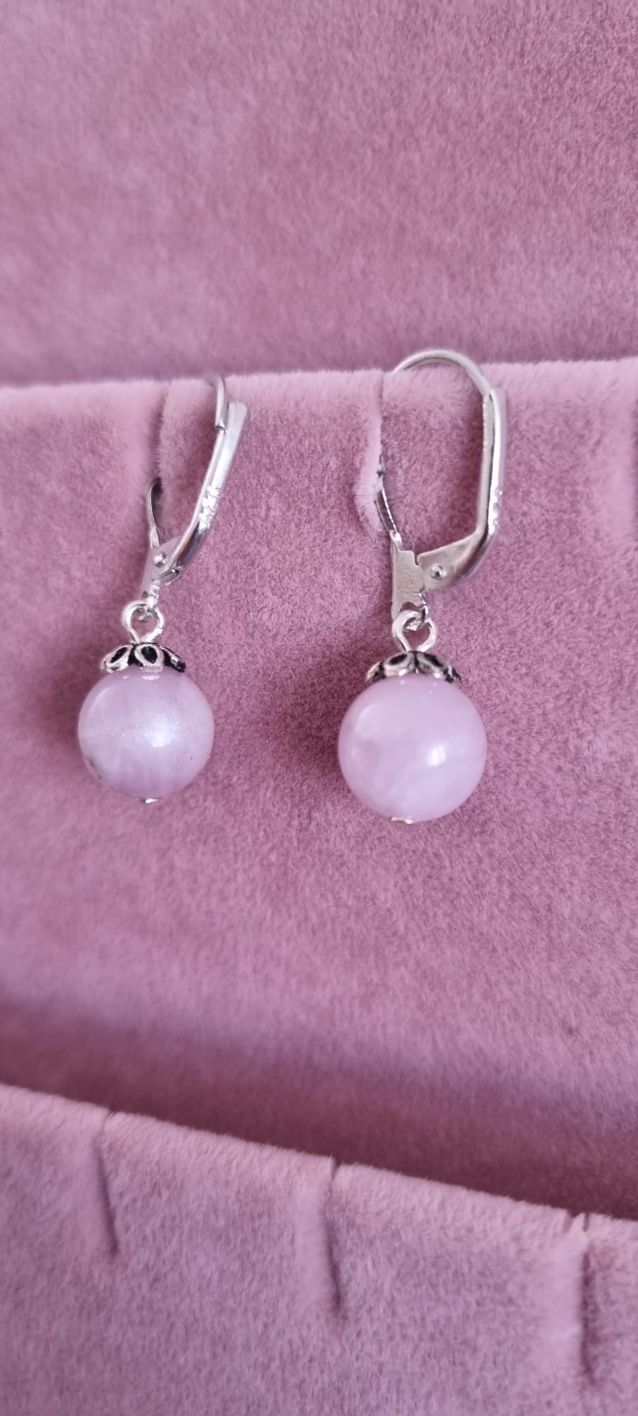 Pembe Kuvars 10mm Gümüş Doğaltaş Küpe