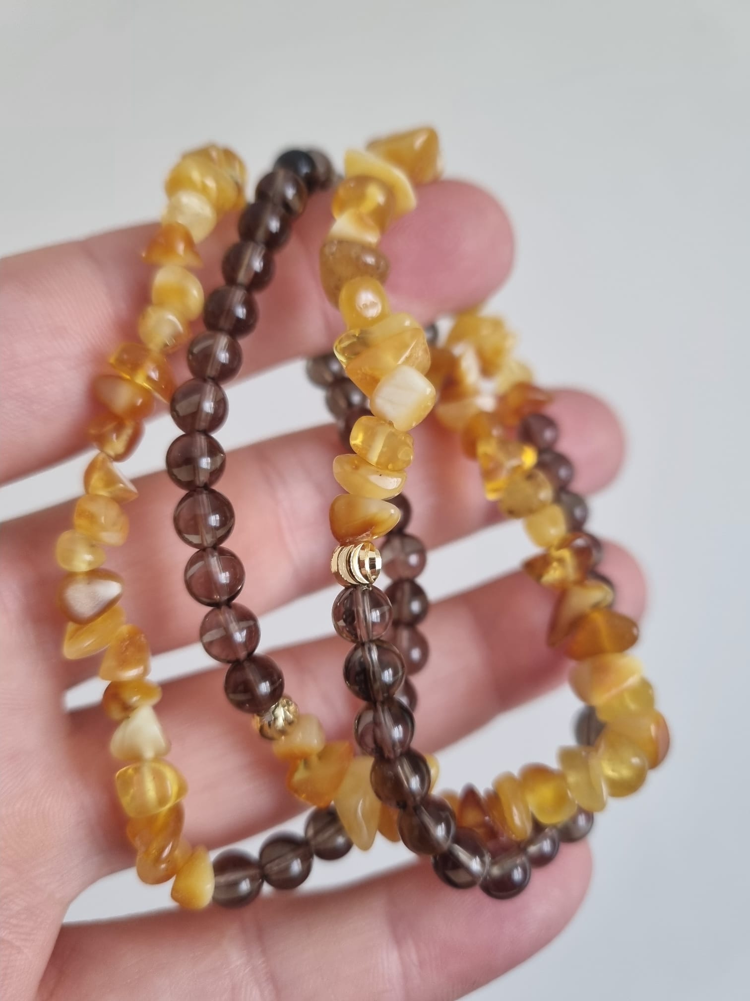 Kehribar ve Dumanlı Kuvars 6mm Bileklik