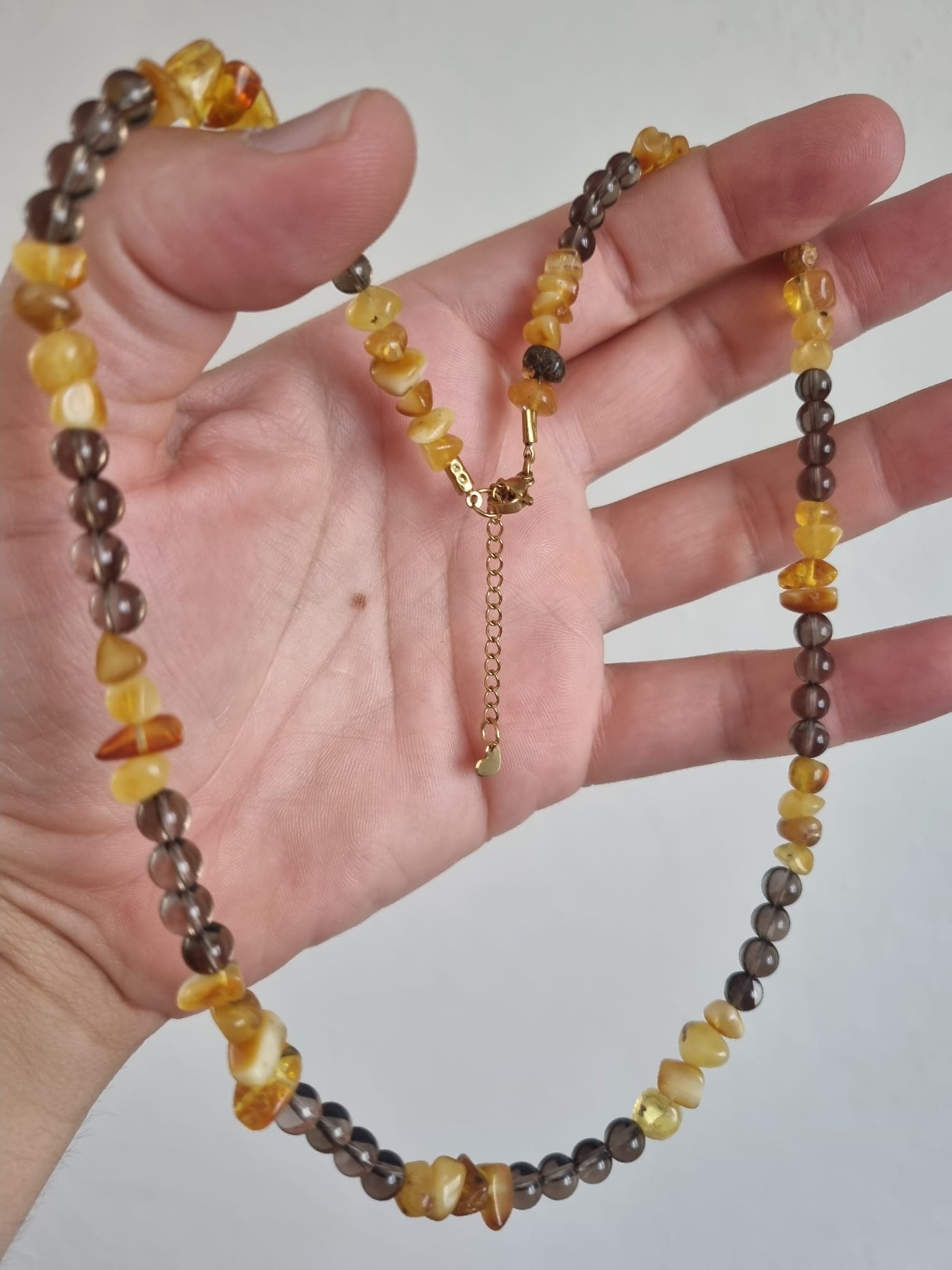 Kehribar ve Dumanlı Kuvars Kolye 50cm