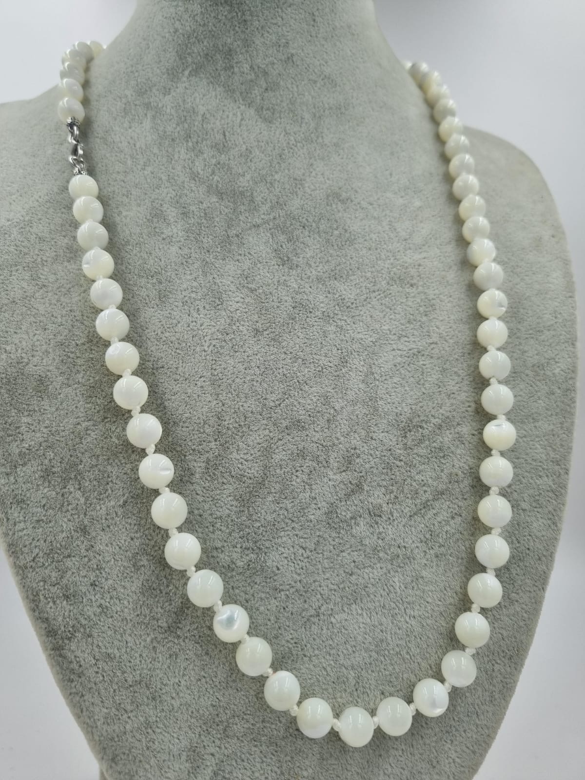 Beyaz Sedef 55cm Gümüş Kolye Arınma