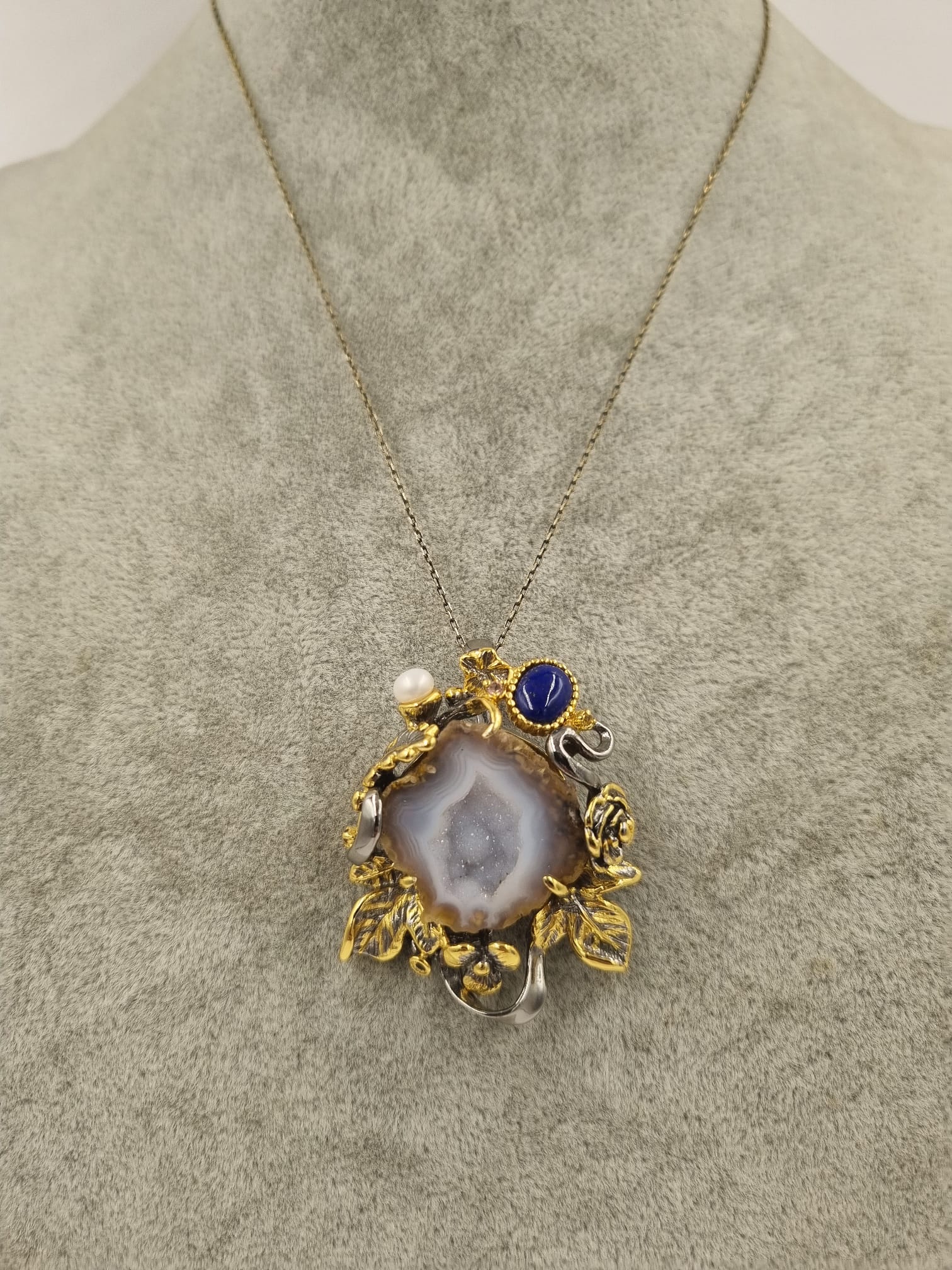 Melek Gözü Özel Seri Antik Gümüş Kuvars Safir İnci