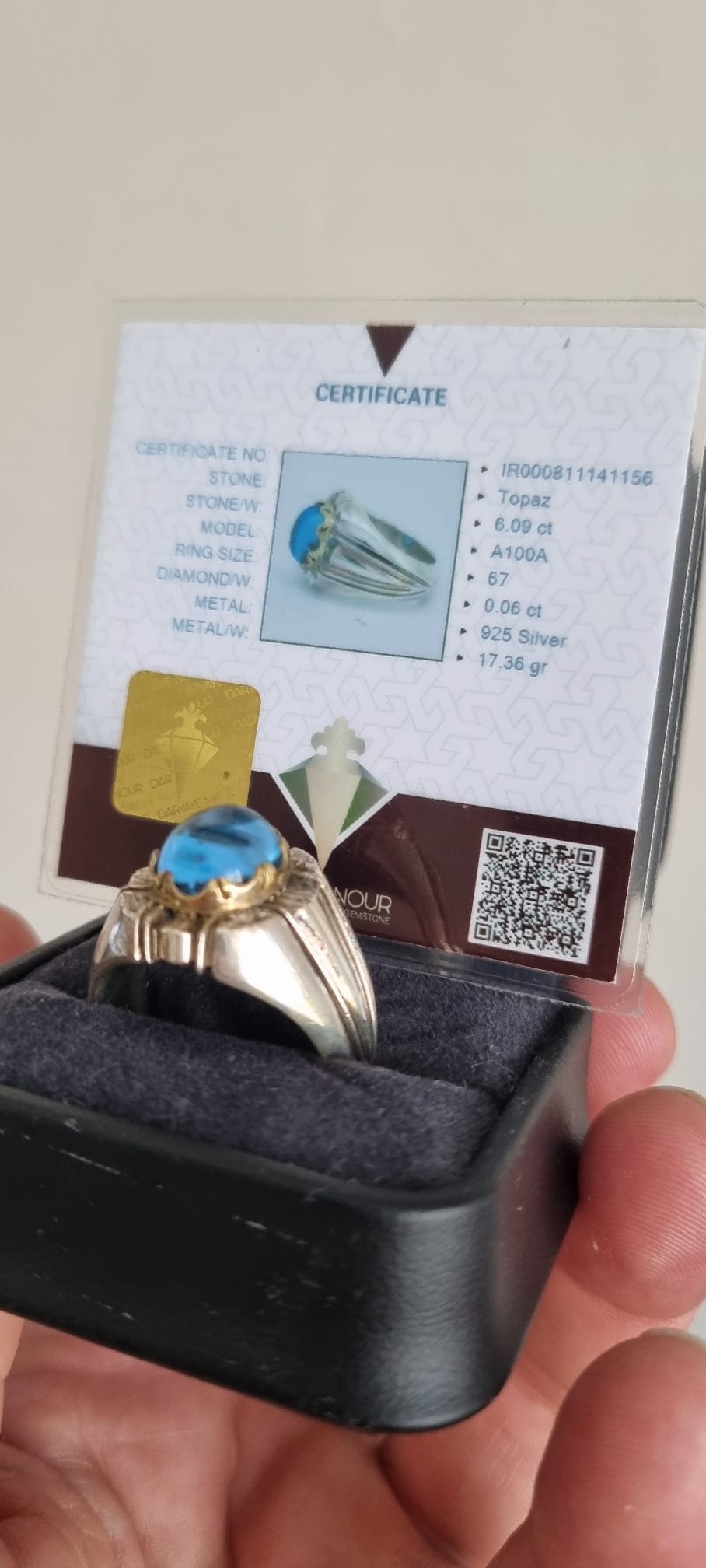 Mavi Topaz Sertifikalı Gümüş Yüzük