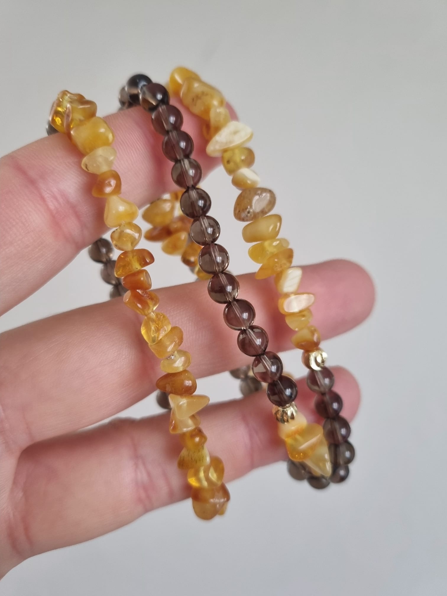 Kehribar ve Dumanlı Kuvars 6mm Bileklik