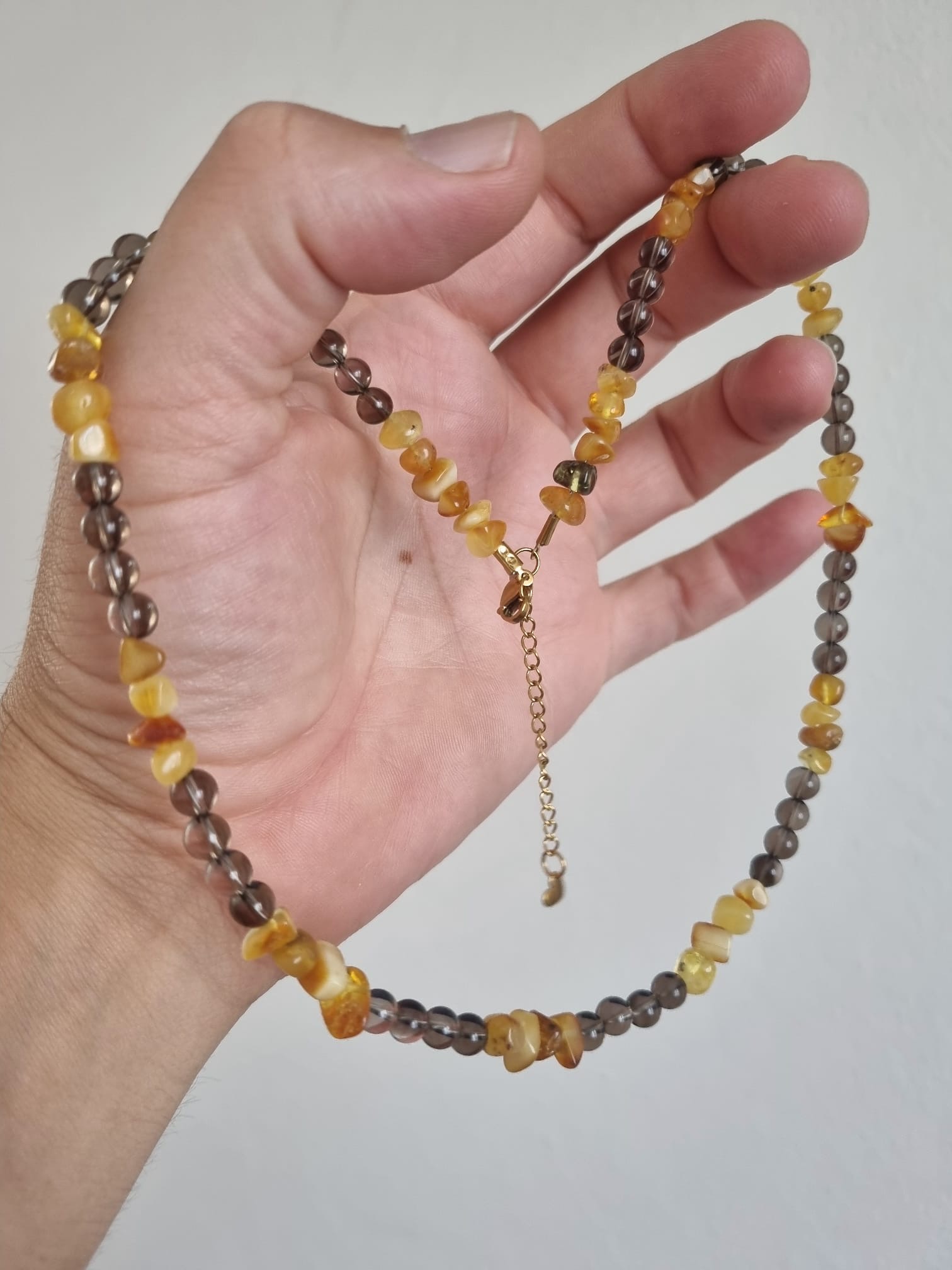 Kehribar ve Dumanlı Kuvars Kolye 50cm