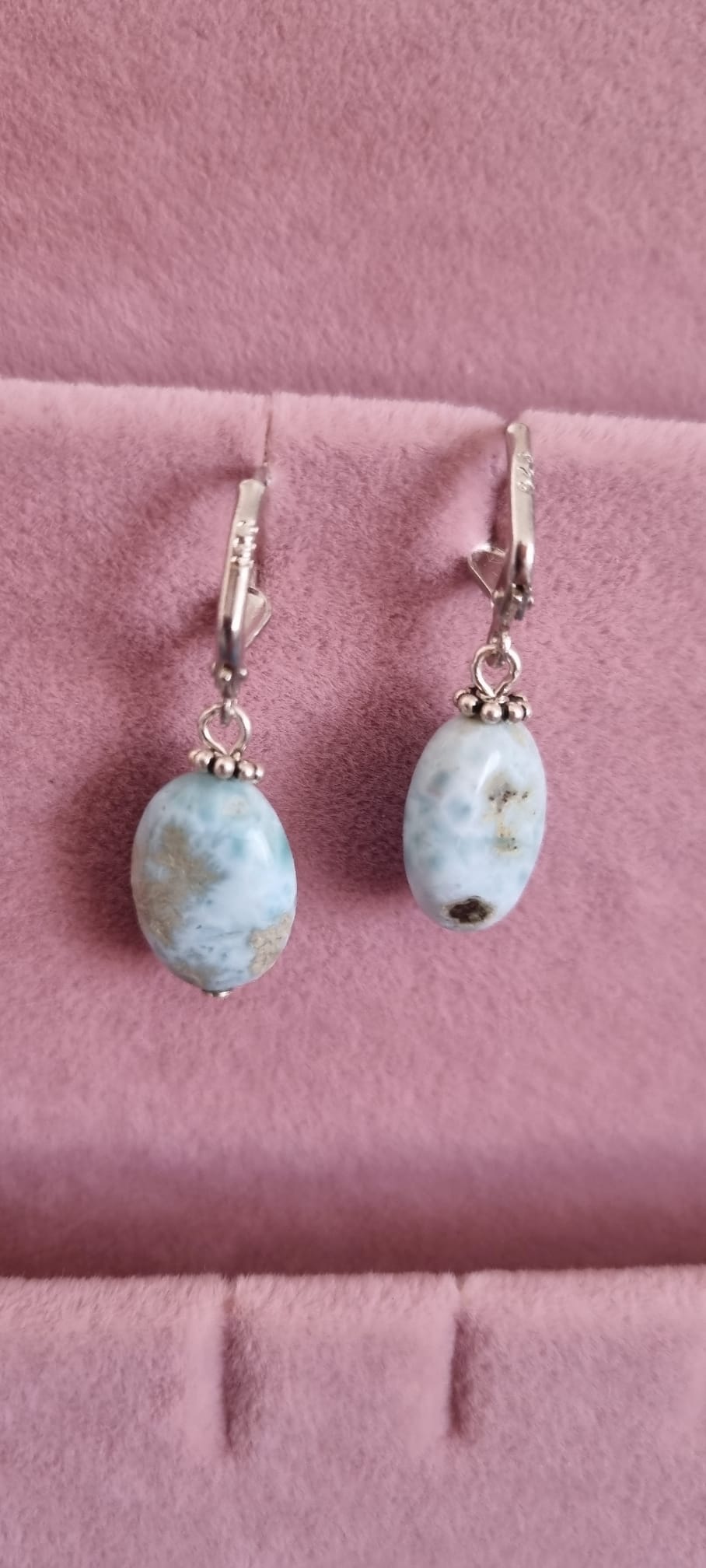 Larimar Doğaltaş Gümüş Küpe