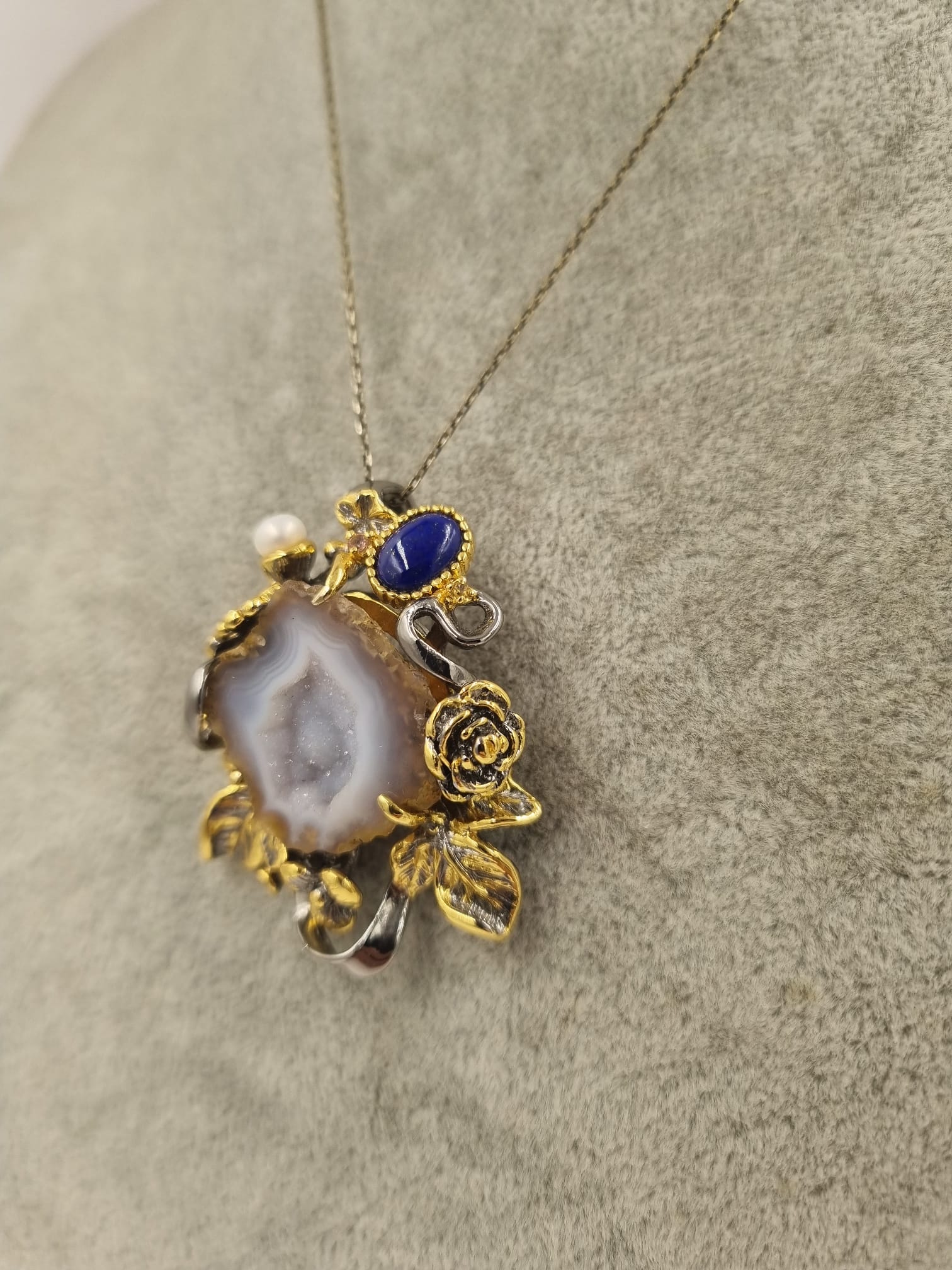 Melek Gözü Özel Seri Antik Gümüş Kuvars Safir İnci