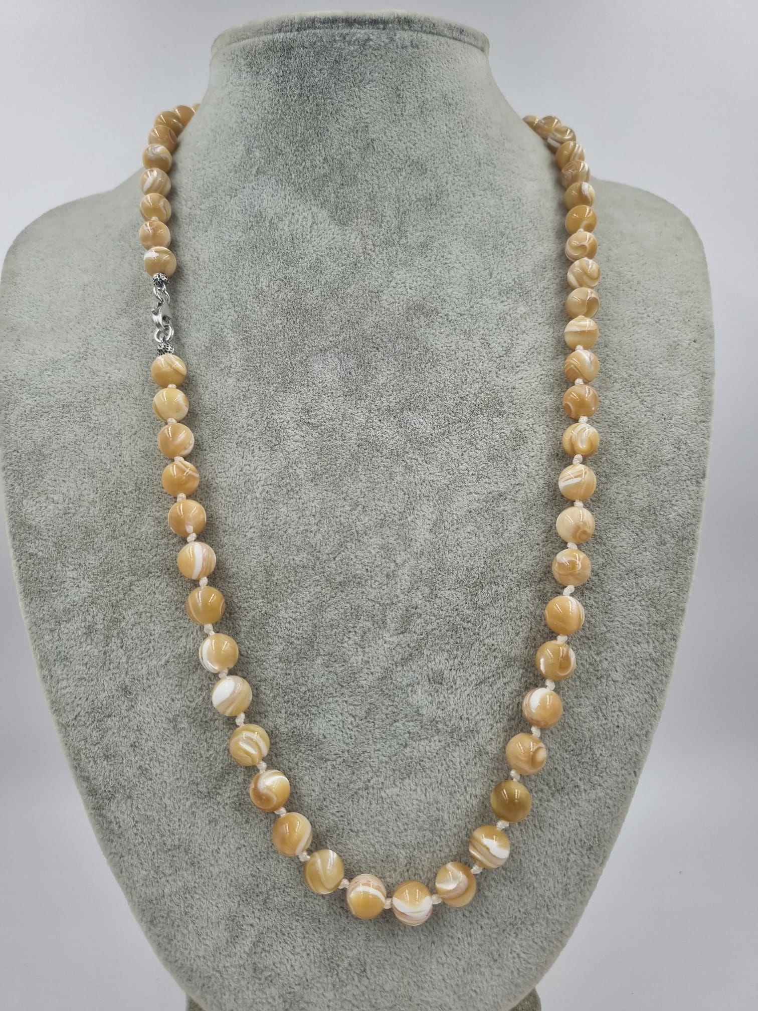 Sedef 8mm /55cm Doğaltaş Kolye Gümüş