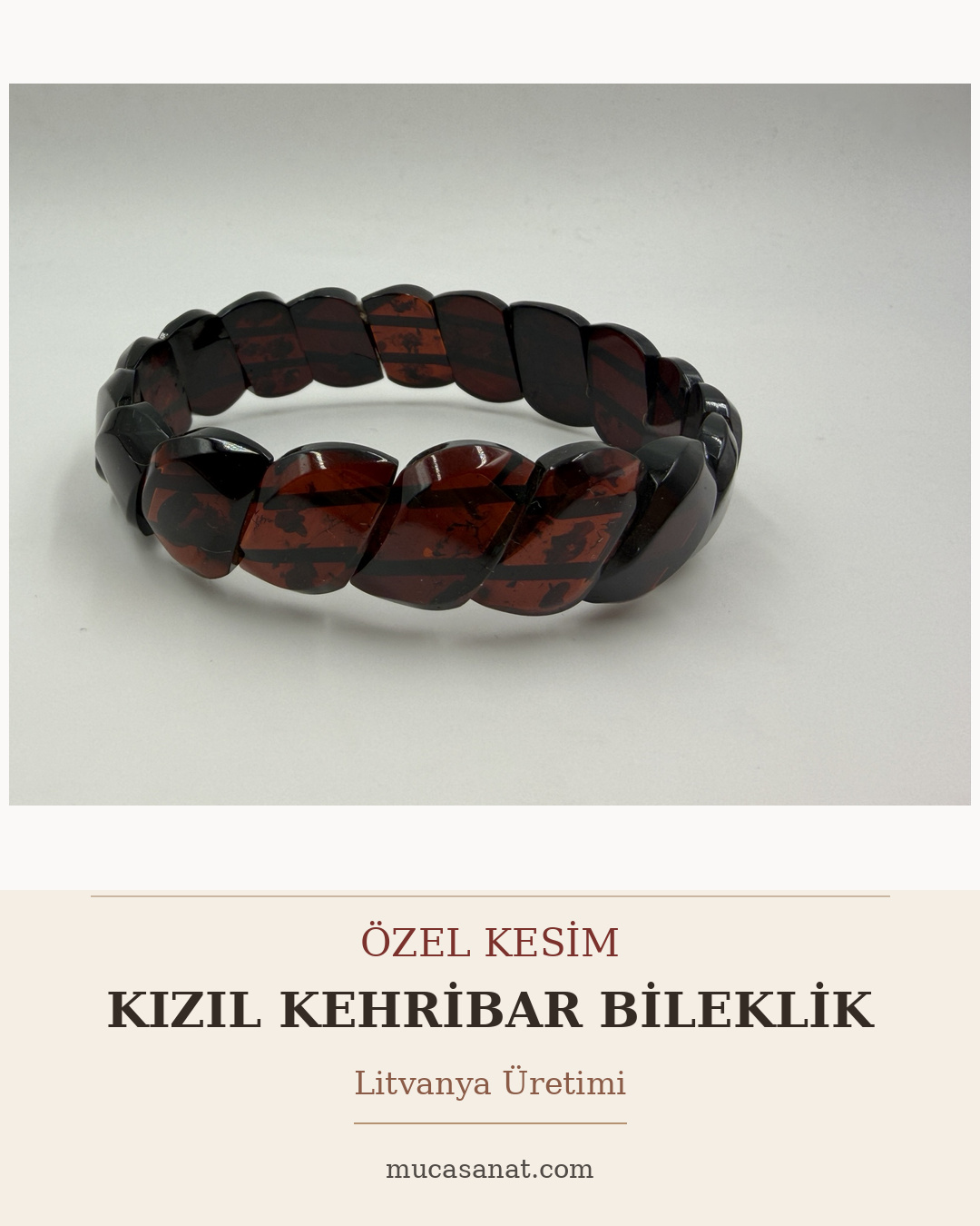 Özel Kesim Kızıl Kehribar Bileklik – Litvanya Üretimi