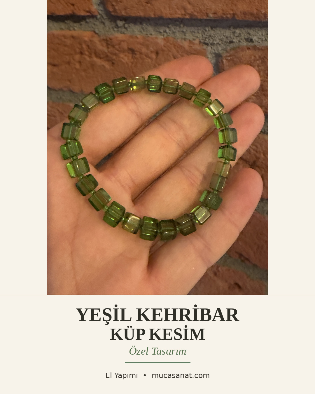 YEŞİL KEHRİBAR KÜP KESİM ÖZEL TASARIM BİLEKLİK
