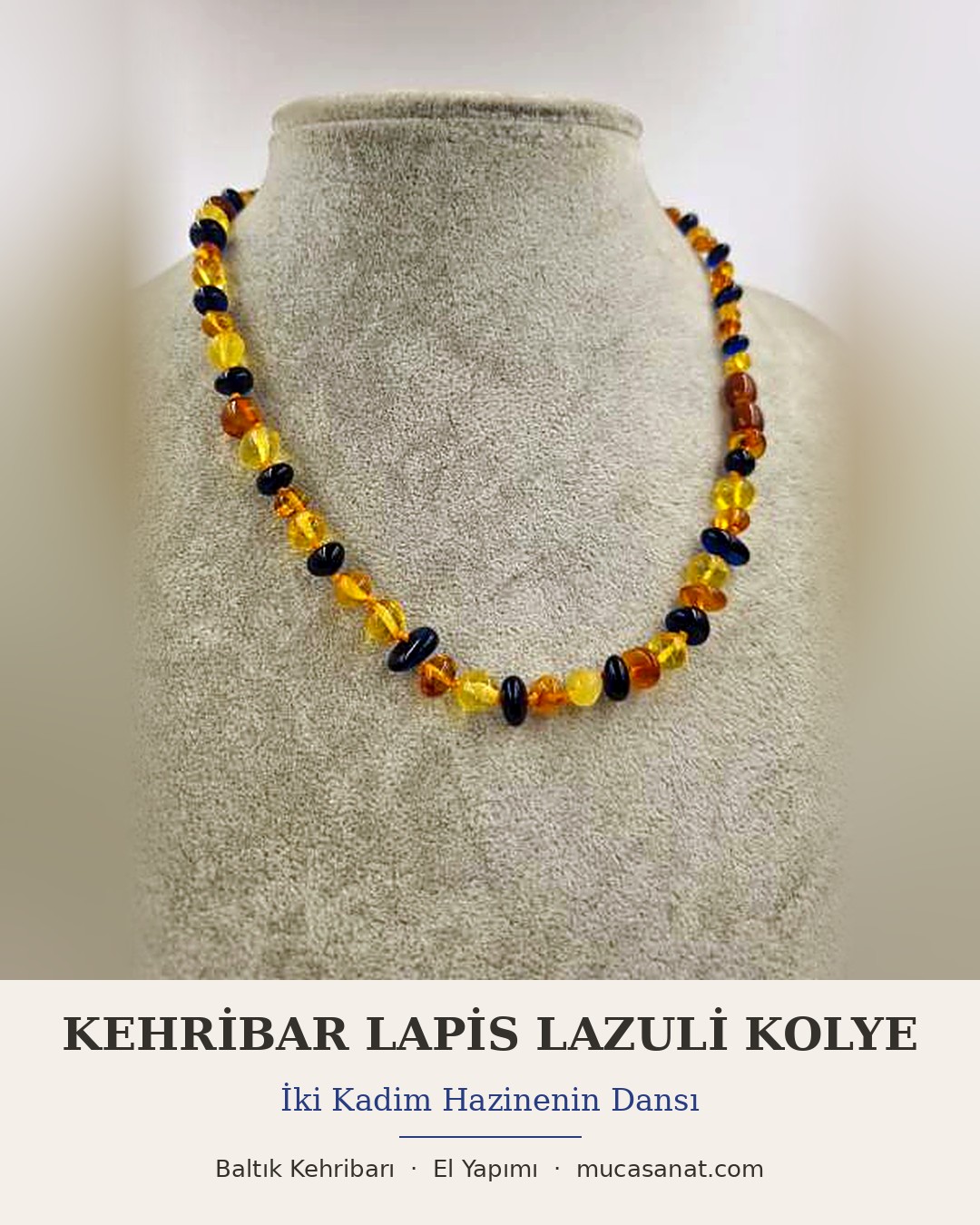 KEHRİBAR LAPİS LAZULİ KOLYE — İki Kadim Hazinenin Dansı