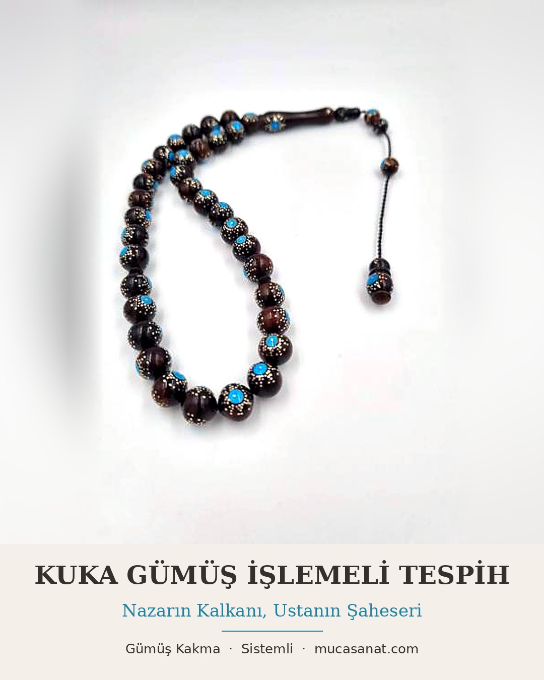 KUKA GÜMÜŞ MAVİ DESENLİ TESPİH — Nazarın Kalkanı, Ustanın Şaheseri