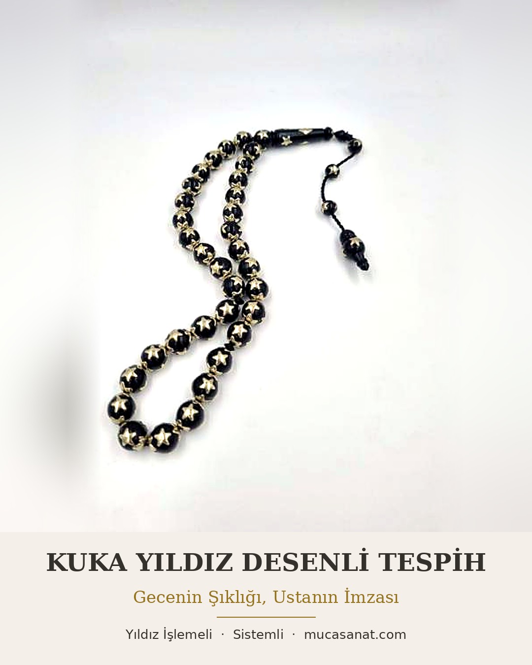 KUKA PİRİNÇ YILDIZ DESENLİ SİYAH TESPİH — Gecenin Şıklığı, Ustanın İmzası