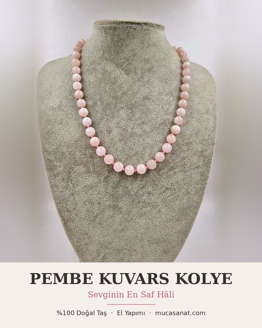 Pembe Kuvars Kolye 10mm/50cm Kolye