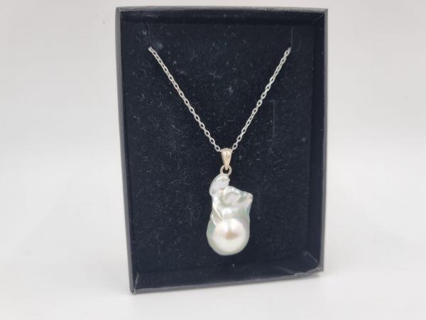 Aqua İnci Kolye Ucu Gümüş Zincirli