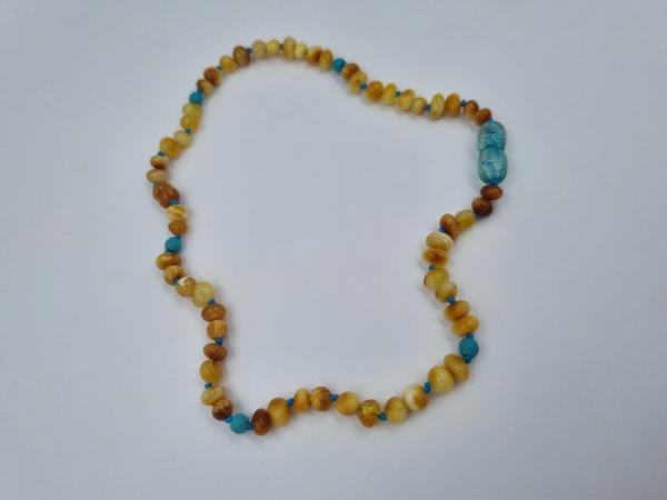 Turkuazlı Kehribar Bebek Kolye 33cm