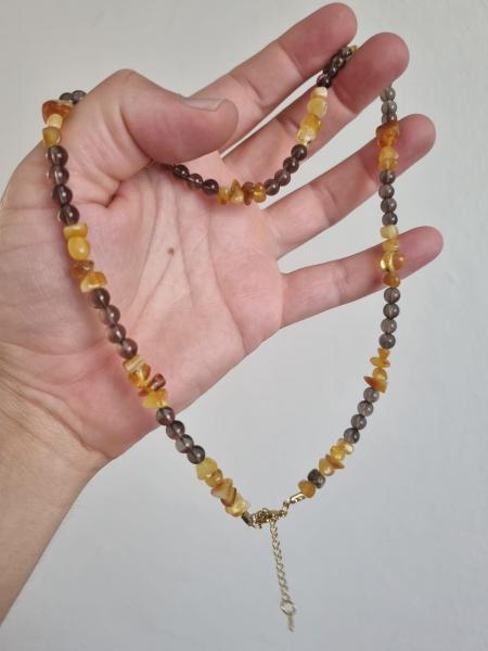 Kehribar ve Dumanlı Kuvars Kolye 50cm