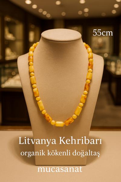 Damla Kehribar Doğal Taş Kolye Litvanya 55cm