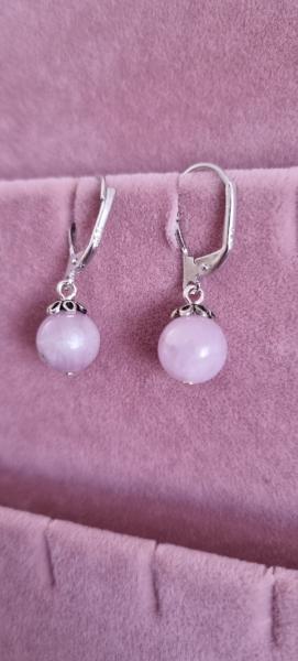 Pembe Kuvars 10mm Gümüş Doğaltaş Küpe