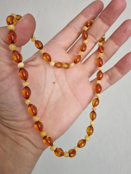 Doğal Bal ve Kabuk Kehribar Kolye – Arpa Kesim (45 cm)