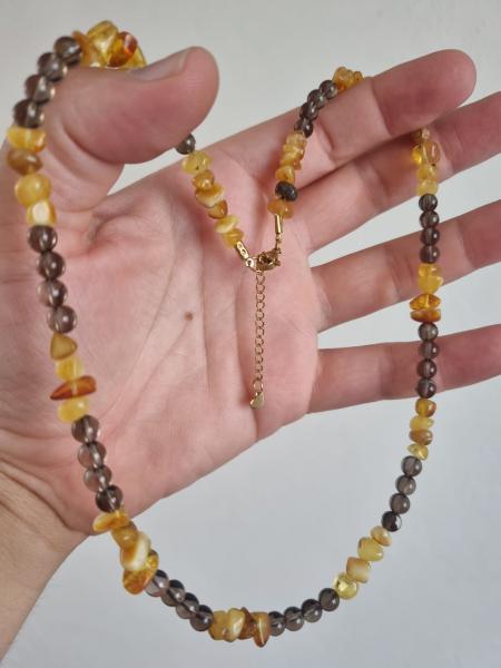 Kehribar ve Dumanlı Kuvars Kolye 50cm