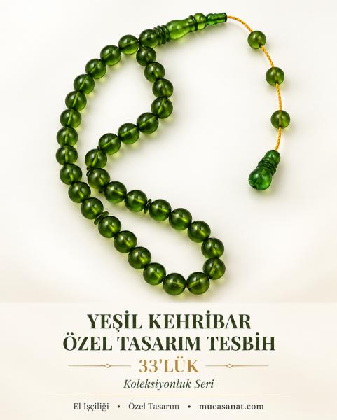 Yeşil Kehribar Özel Tasarım Tesbih – 33’lük