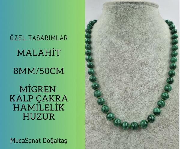 Malahit 8mm/50cm Gümüş