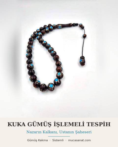KUKA GÜMÜŞ MAVİ DESENLİ TESPİH — Nazarın Kalkanı, Ustanın Şaheseri