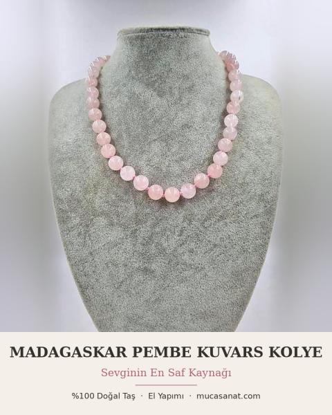 Madagaskar Pembe Kuvars 10mm Kolye