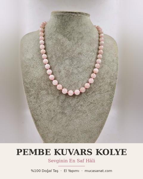 Pembe Kuvars Kolye 10mm/50cm Kolye