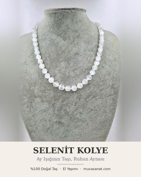 Selenit Doğaltaş Kolye 10mm/45cm