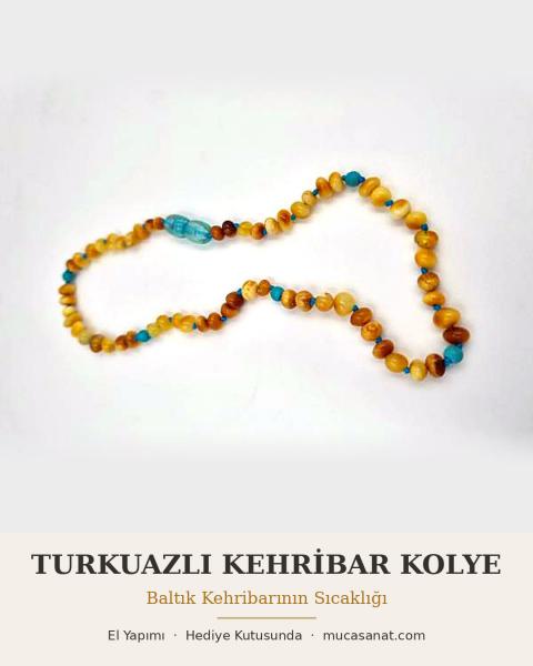 Turkuazlı Kehribar Bebek Kolye 33cm