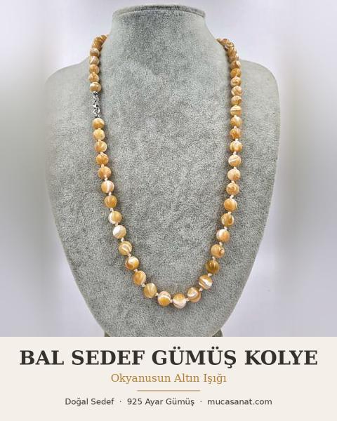 SEDEF GÜMÜŞ BEJ KOLYE — Okyanusun Altın Işığı, Zarafetin Özü